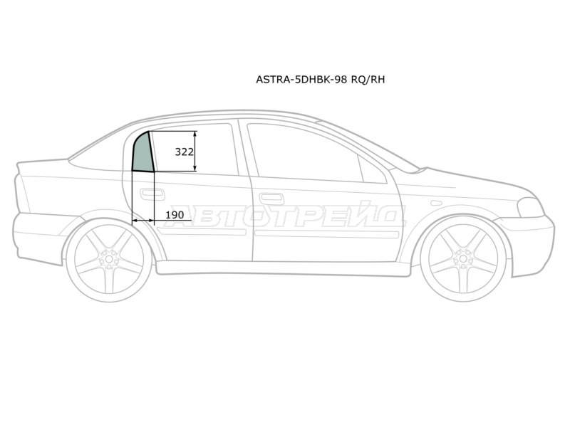 Стекло форточки (Цвет зеленый) Opel Astra 98-09  / Chevrolet Viva 04-08 (XYG: ASTRA-5DHBK-98 RQ/RH)