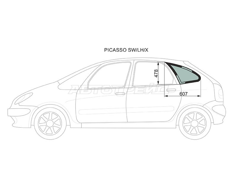 Стекло кузова боковое (не опускное) (Слева / Цвет зеленый) Citroen Xsara Picasso 99-09 (XYG: PICASSO SW/LH/X)