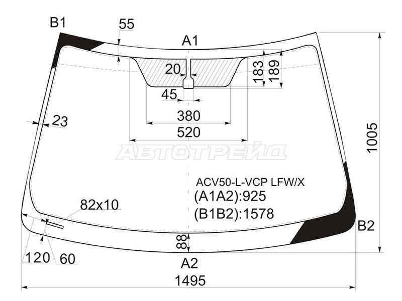 Стекло лобовое Toyota Camry (XV50) 11-18  / Aurion 12-15  / Camry UAE /USA 11-17 (XYG: ACV50-L-VCP LFW/X)