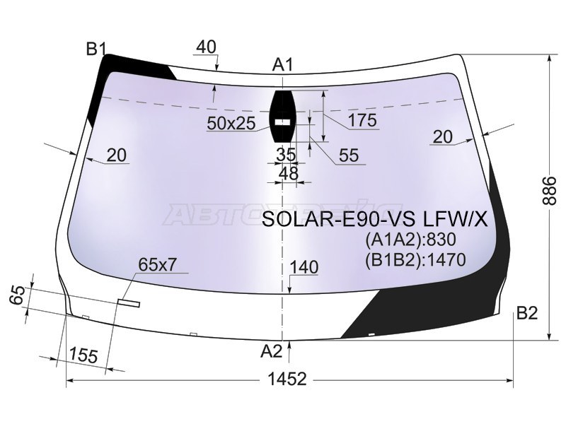 Стекло лобовое (Атермальное / Датчик дождя) BMW 3-Series 05-14  / M3 06-13 (XYG: SOLAR-E90-VS LFW/X)