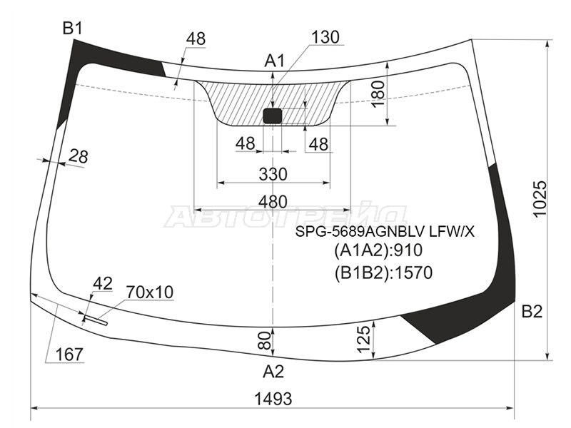 Стекло лобовое Mitsubishi ASX 10-  / Citroen C4 Aircross 12-16  / Peugeot 4008 12-15 (SAT: SPG-5689AGNBLV LFW/X)
