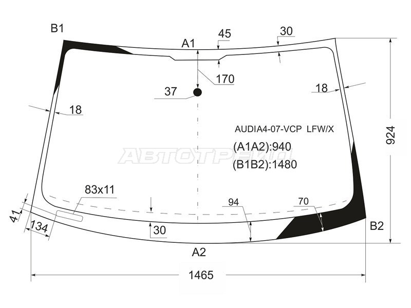 Стекло лобовое Audi A4 08-15  / RS4 12-16  / S4 08-16 (XYG: AUDIA4-07-VCP LFW/X)