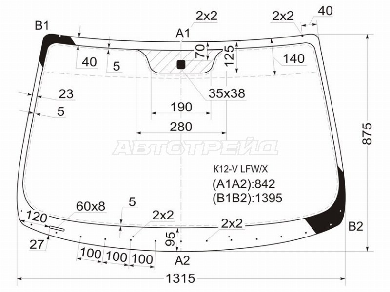 Стекло лобовое Nissan March 02-10  / Micra 03-10 (XYG: K12-V LFW/X)
