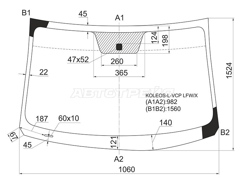 Стекло лобовое RENAULT KOLEOS 08-16 (XYG: KOLEOS-L-VCP LFW/X)