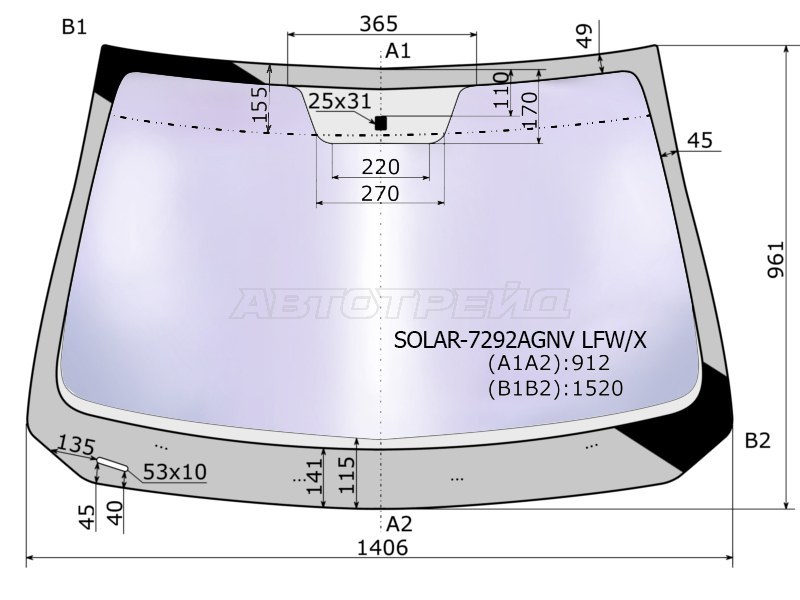 Стекло лобовое (Атермальное) Renault Logan 14-  / Sandero 14-  / Dacia Logan 12-19  / Sandero 12-19  / Sandero Stepway 12-19  / Renault Logan Stepway 18-  / Sandero Stepway 14-22 (XYG: SOLAR-7292AGNV LFW/X)