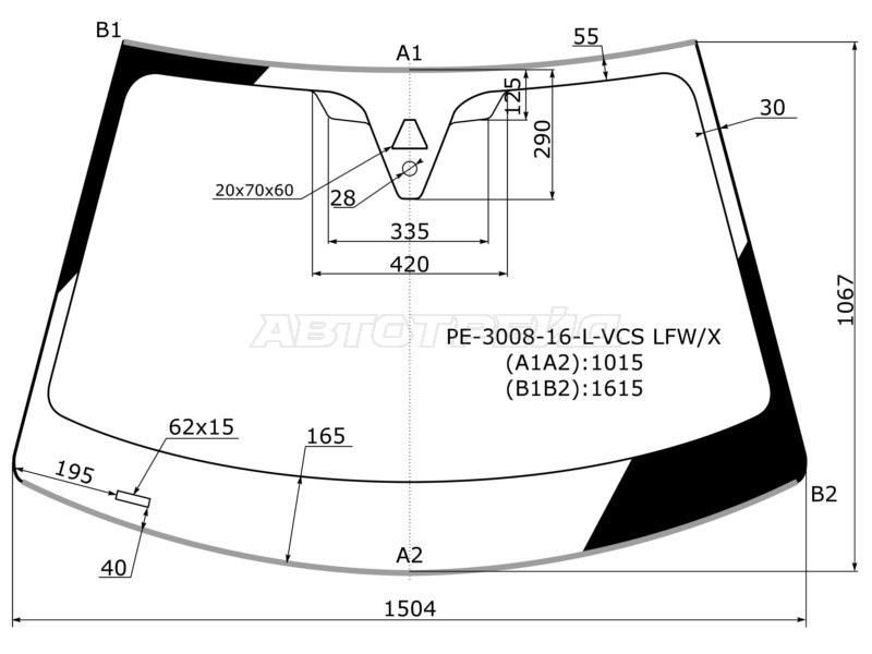 Стекло лобовое (Камера / Датчик дождя / Молдинг) Peugeot 3008 16-20  / 5008 16-20 (XYG: PE-3008-16-L-VCS LFW/X)