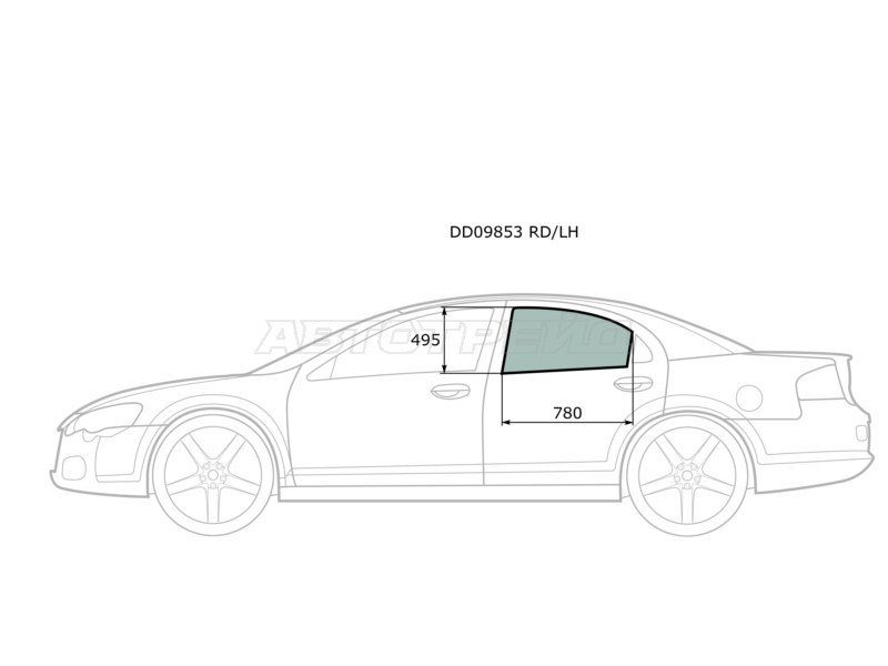 Стекло боковое опускное (Сзади / Слева / Цвет зеленый) Chrysler Sebring 00-06  / Dodge Stratus 00-06  / ГАЗ Волга Сайбер 08-10 (XYG: DD09853 RD/LH)
