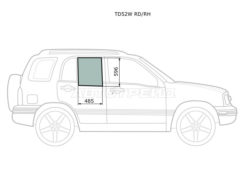 Стекло боковое опускное (Сзади / Справа / Цвет зеленый) Suzuki Escudo 97-05  / Grand Vitara 97-05  / Chevrolet Tracker 97-05  / Mazda Proceed Levante 98-99  / Suzuki Grand Escudo 00-05  / Grand Vitara XL-7 01-06 (XYG: TD52W RD/RH)