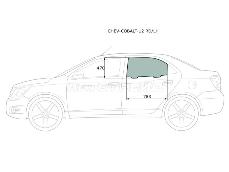 Стекло боковое опускное (Сзади / Слева / Цвет зеленый) Chevrolet Cobalt 13-  / Ravon R4 16- (XYG: CHEV-COBALT-12 RD/LH)