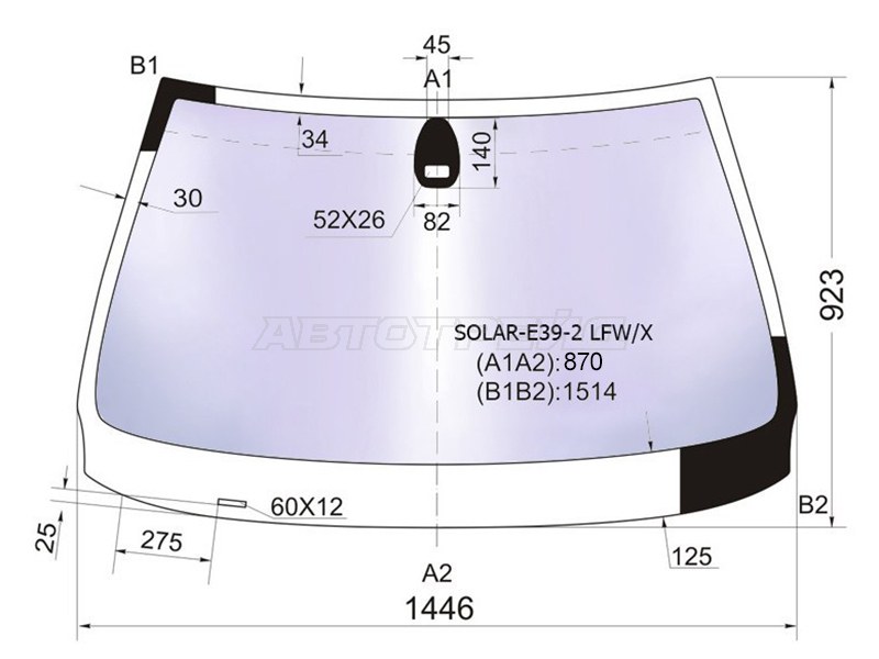 Стекло лобовое (Атермальное / Датчик дождя) BMW 5-Series 00-04 (XYG: SOLAR-E39-2 LFW/X)