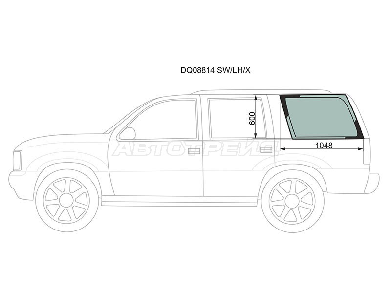 Стекло кузова боковое (не опускное) (Слева / Цвет зеленый) Chevrolet Tahoe 95-01  / Cadillac Escalade 99-00 (XYG: DQ08814 SW/LH/X)