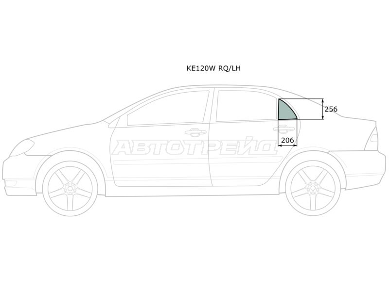 Стекло форточки (Цвет зеленый) Toyota Corolla (E120) 00-07  / Corolla Fielder (E120) 00-06  / Corolla JPN (E120) 00-07  / BYD F3 05-14 (XYG: KE120W RQ/LH)