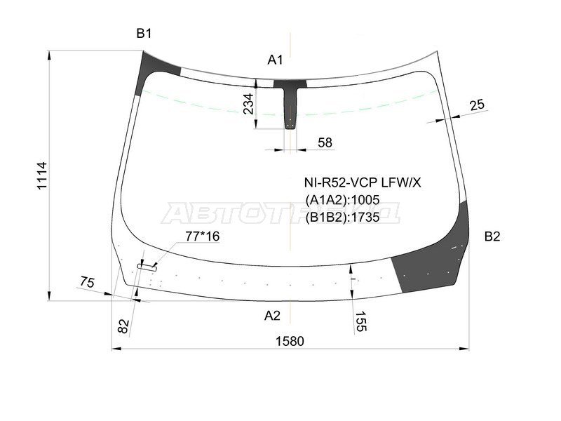 Стекло лобовое Infiniti JX35 12-14  / QX60 14-21  / Nissan Pathfinder 12-21 (XYG: NI-R52-VCP LFW/X)