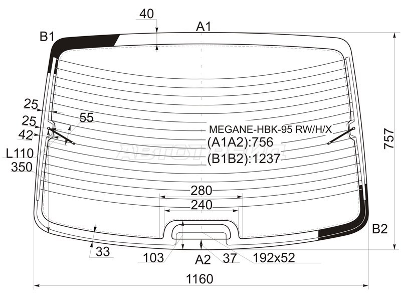 Стекло заднее (Цвет зеленый / Обогрев) Renault Megane 95-03 (XYG: MEGANE-HBK-95 RW/H/X)