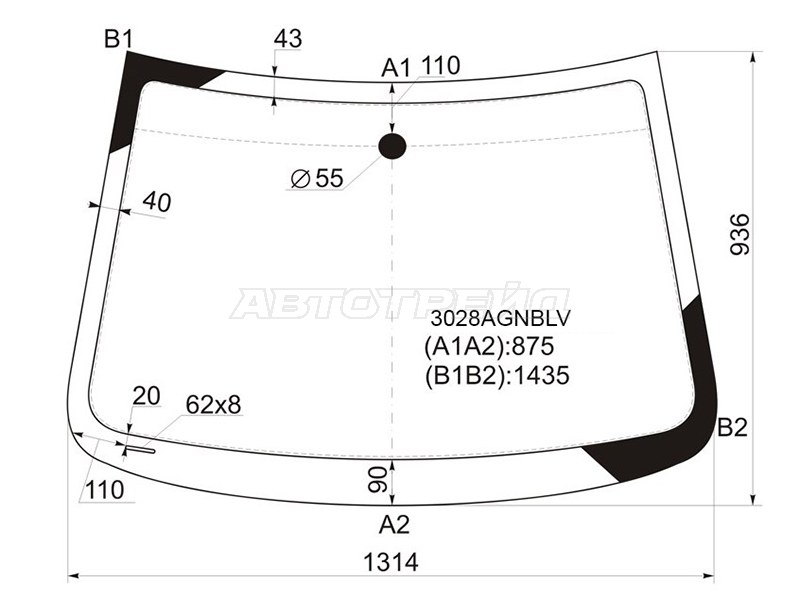 Стекло лобовое (Обогрев щеток) Chevrolet Spark 10-22  / Daewoo Matiz 09-11  / Ravon R2 16- (FUYAO: 3028AGNBLHV)