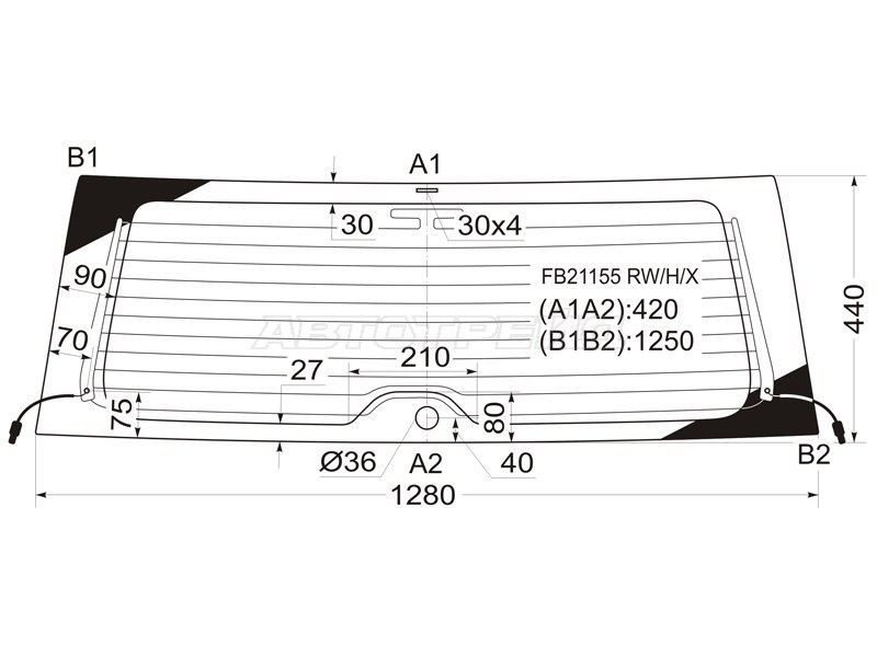 Стекло заднее (Цвет зеленый / Обогрев / Антенна) Toyota RAV4 (CA20) 00-05 (XYG: FB21155 RW/H/X)