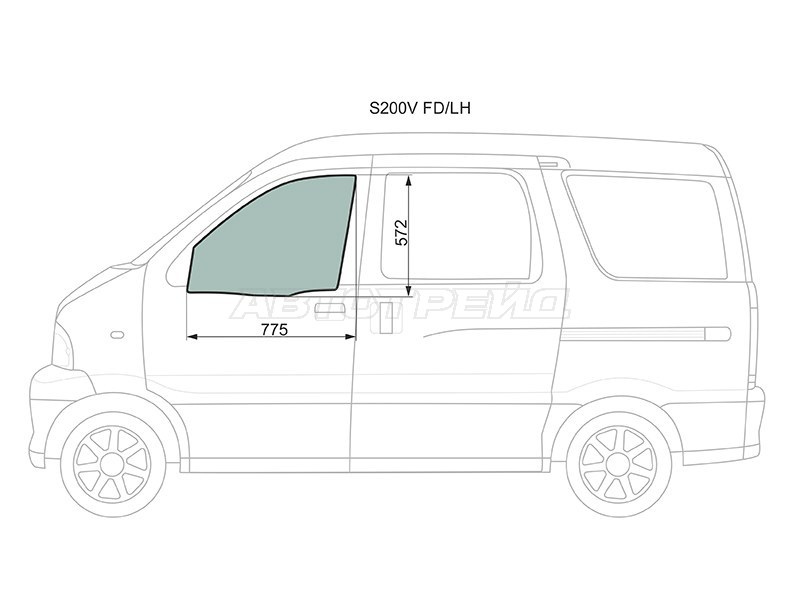 Стекло боковое опускное (Спереди / Слева / Цвет зеленый) Daihatsu Atrai 99-05  / Hijet Truck 99-04  / Toyota Sparky 00-03 (XYG: S200V FD/LH)