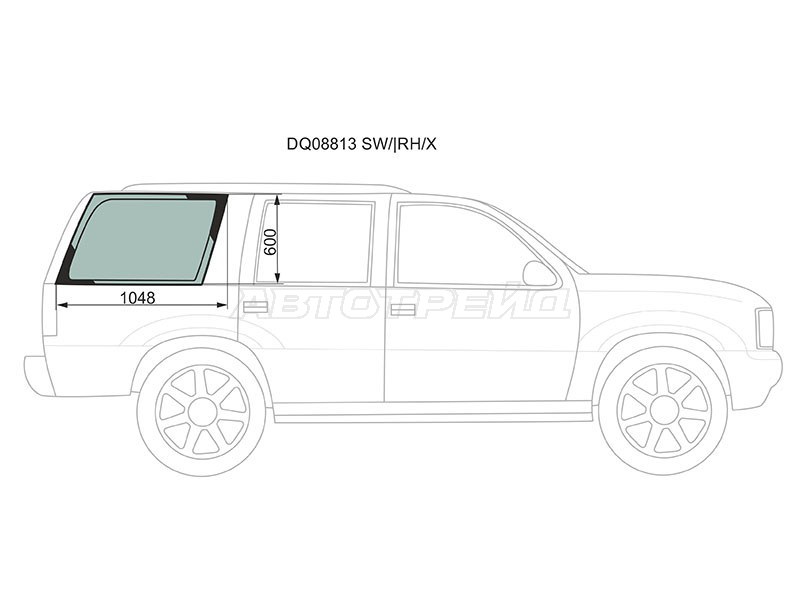 Стекло кузова боковое (не опускное) (Справа / Цвет зеленый) Chevrolet Tahoe 95-01  / Cadillac Escalade 99-00 (XYG: DQ08813 SW/RH/X)