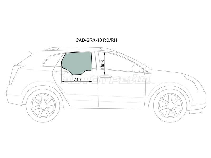 Стекло боковое опускное (Сзади / Справа / Цвет зеленый) Cadillac SRX 09-17 (XYG: CAD-SRX-10 RD/RH)