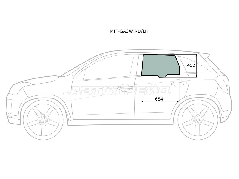 Стекло боковое опускное (Сзади / Слева / Цвет зеленый) Mitsubishi ASX 10-  / Citroen C4 Aircross 12-16  / Mitsubishi RVR 10-  / Peugeot 4008 12-15 (XYG: MIT-GA3W RD/LH)