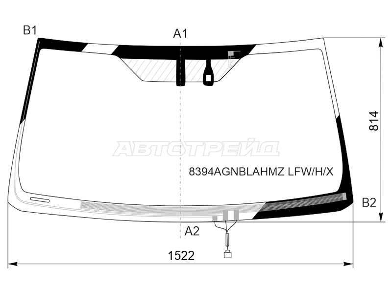 Стекло лобовое (Обогрев щеток / Антенна / Датчик дождя) Toyota Land Cruiser Prado (J150) 17-24 (XYG: 8394AGNBLAHMZ LFW/H/X)