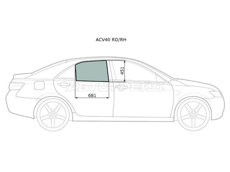 Стекло боковое опускное (Сзади / Справа / Цвет зеленый) Toyota Camry (XV40) 06-11  / Daihatsu Altis 06-10  / Toyota Aurion 06-12  / Camry UAE /USA 06-11 (XYG: ACV40 RD/RH)