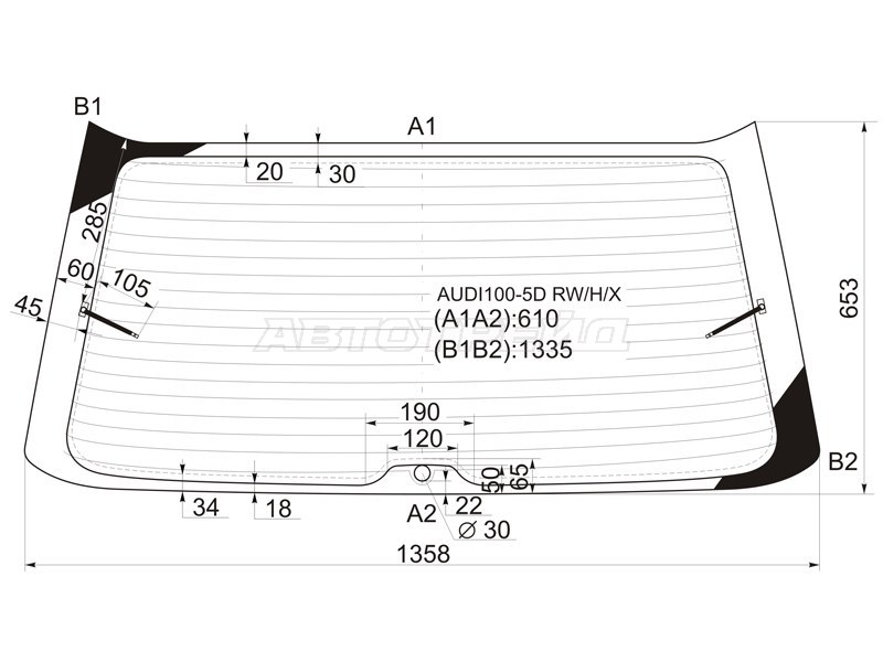 Стекло заднее (Цвет зеленый / Обогрев) Audi A6 94-97  / 100 91-95 (XYG: AUDI100-5D RW/H/X)