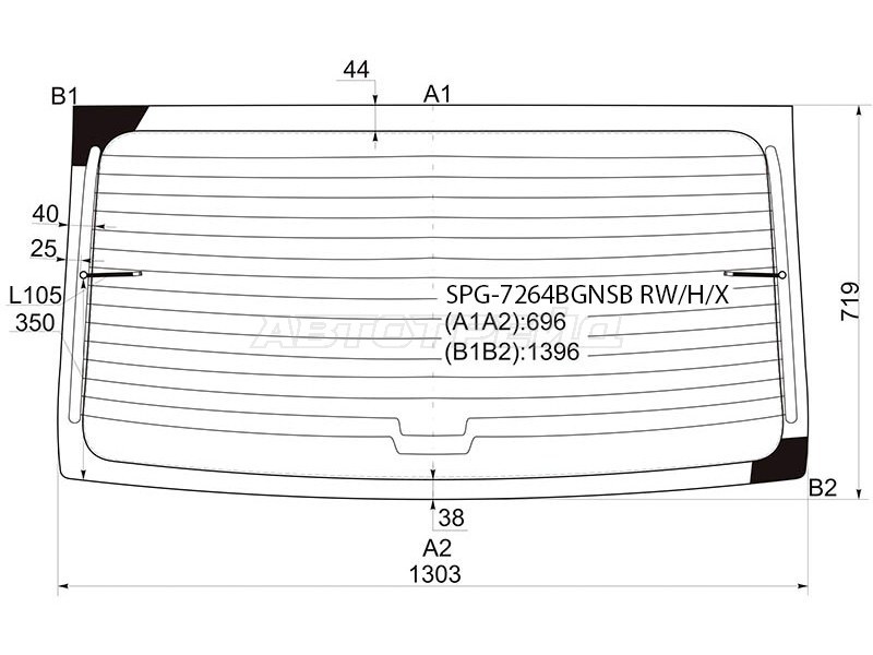 Стекло заднее (Цвет зеленый / Обогрев) Renault Logan 04-16  / Dacia Logan 04-08 (SAT: SPG-7264BGNSB RW/H/X)