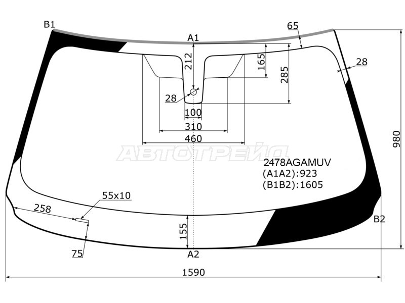 Стекло лобовое (Датчик дождя / Проекция) BMW X6 14-20 (FUYAO: 2478AGAMUV)