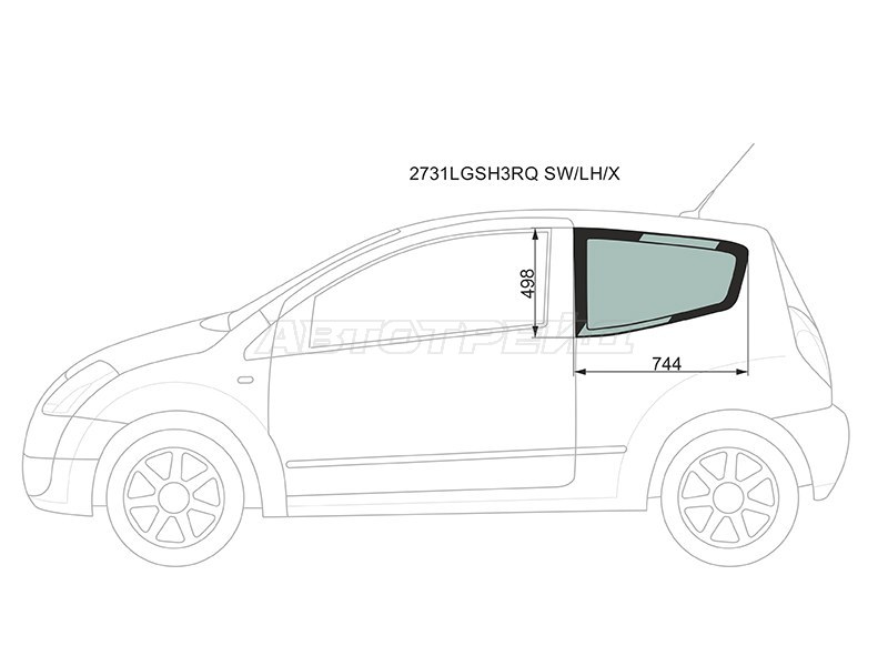 Стекло кузова боковое (не опускное) (Слева / Цвет зеленый) Citroen C2 03-07 (XYG: 2731LGSH3RQ SW/LH/X)