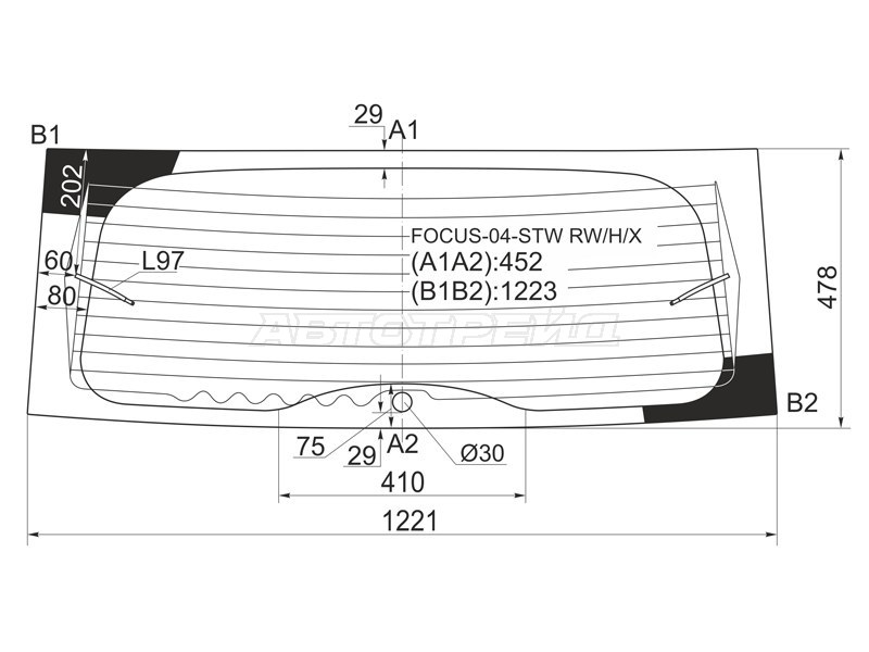 Стекло заднее (Цвет зеленый / Обогрев) Ford Focus 04-11 (XYG: FOCUS-04-STW RW/H/X)