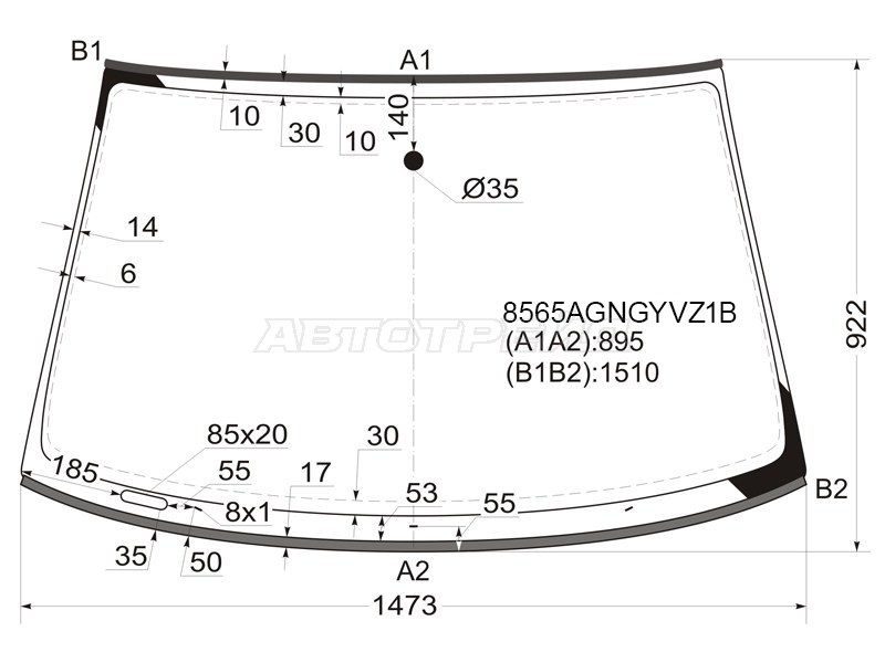 Стекло лобовое (Молдинг) Audi A6 97-05  / A6 allroad quattro 00-05  / S6 99-04 (FUYAO: 8565AGNGYVZ1B)