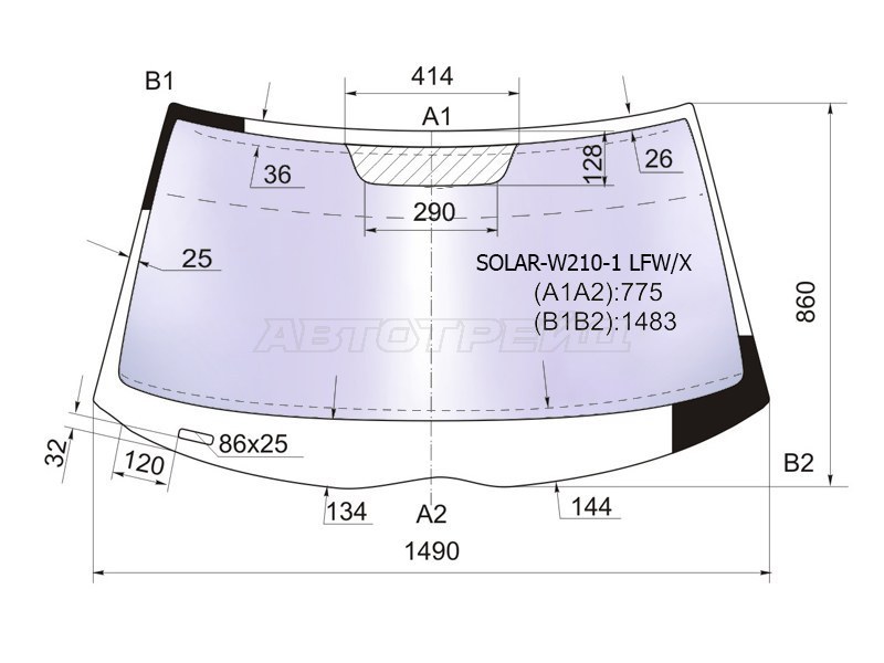 Стекло лобовое (Атермальное) Mercedes-Benz E-Class 95-03 (XYG: SOLAR-W210-1 LFW/X)