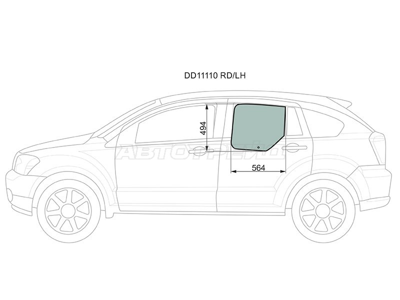 Стекло боковое опускное (Сзади / Слева / Цвет зеленый) Dodge Caliber 06-12 (XYG: DD11110 RD/LH)