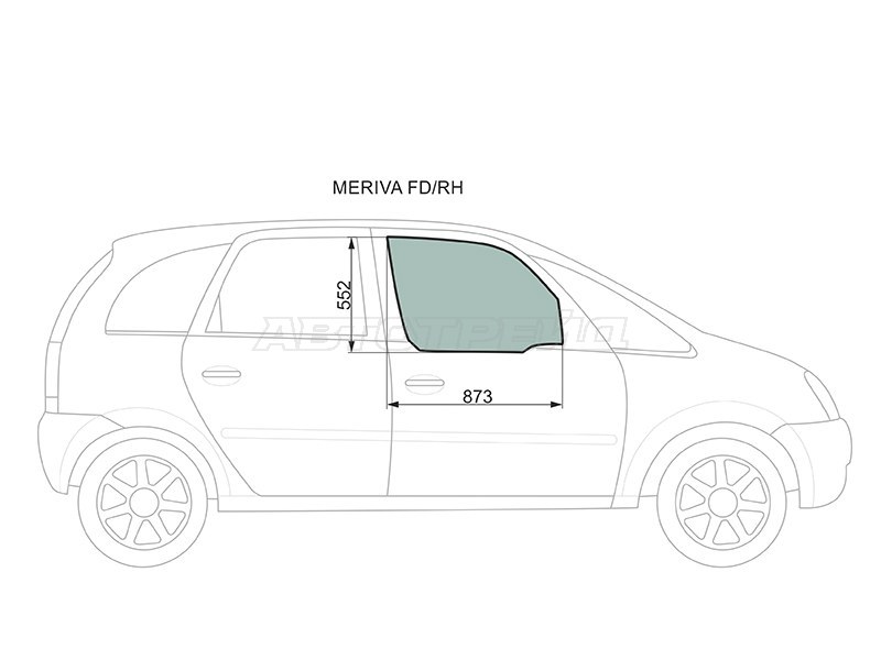 Стекло боковое опускное (Спереди / Справа / Цвет зеленый) Chevrolet Meriva 04-12  / Opel Meriva 03-10 (XYG: MERIVA FD/RH)