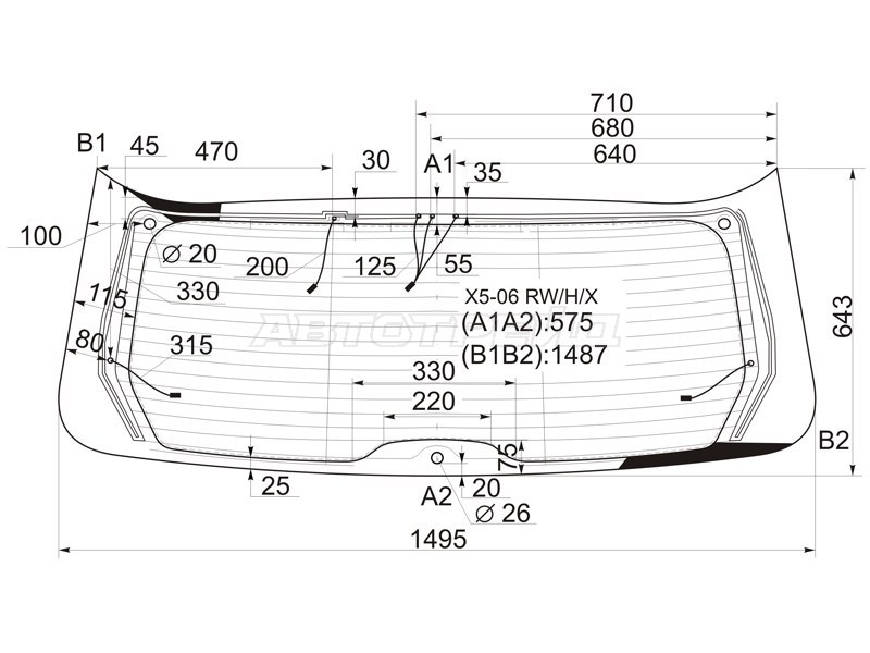 Стекло заднее (Цвет зеленый / Обогрев / Антенна) BMW X5 06-13 (XYG: X5-06 RW/H/X)