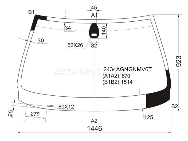 Стекло лобовое (Датчик дождя) BMW 5-Series 00-04 (FUYAO: 2434AGNGNMV6T)