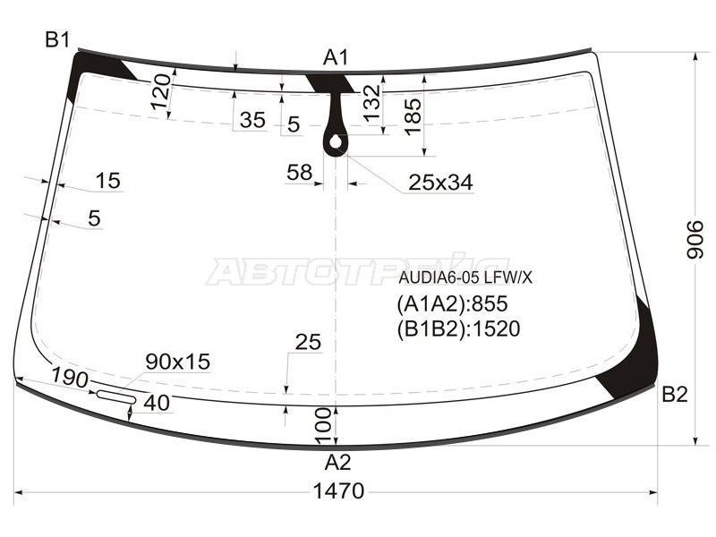 Стекло лобовое (Датчик дождя / Молдинг) Audi A6 04-10  / A6 allroad quattro 06-12  / S6 06-11 (XYG: AUDIA6-05 LFW/X)