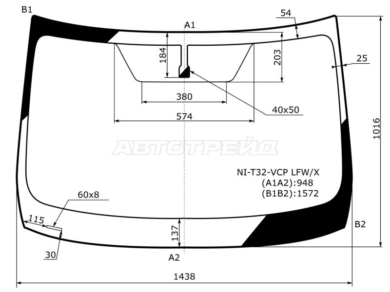 Стекло лобовое Nissan X-Trail 13-22  / Rogue 14-21 (XYG: NI-T32-VCP LFW/X)