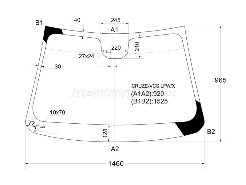 Стекло лобовое (Датчик дождя) Chevrolet Cruze 09-15  / Daewoo Lacetti 08-11 (XYG: CRUZE-VCS LFW/X)