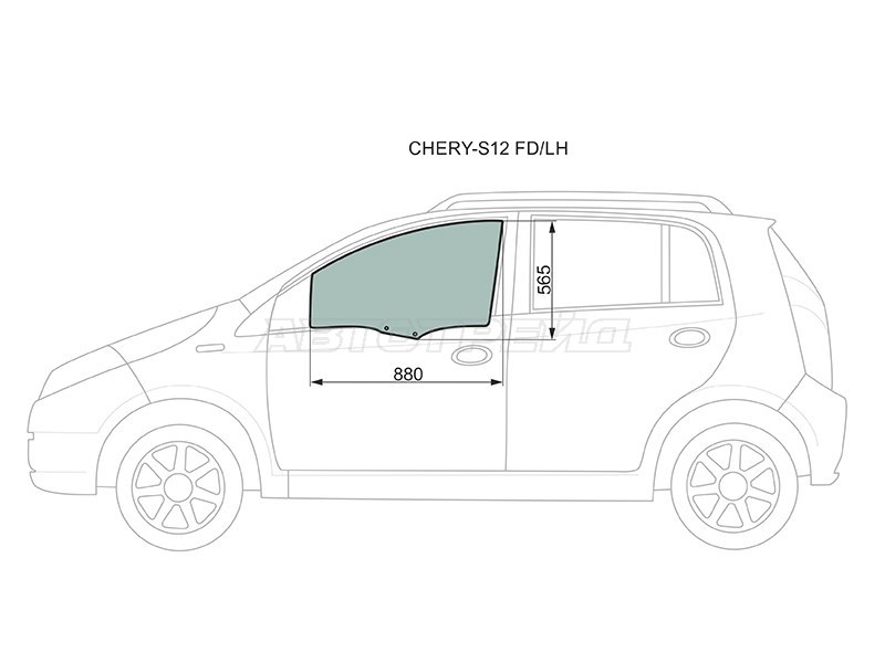 Стекло боковое опускное (Спереди / Слева / Цвет зеленый) Chery Kimo A1 08-15 (XYG: CHERY-S12 FD/LH)