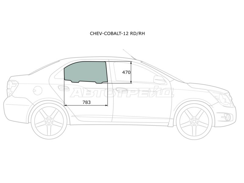 Стекло боковое опускное (Сзади / Справа / Цвет зеленый) Chevrolet Cobalt 13-  / Ravon R4 16- (XYG: CHEV-COBALT-12 RD/RH)
