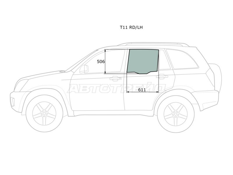 Стекло боковое опускное (Сзади / Слева / Цвет зеленый) Chery Tiggo T11 05-16  / Vortex Tingo 10-14 (XYG: T11 RD/LH)