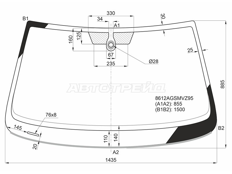Стекло лобовое (Датчик дождя / Молдинг / Сборка Россия) Volkswagen Jetta 10-19 (AGC: 8612AGSMVZ95)
