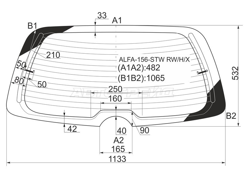 Стекло заднее (Цвет зеленый / Обогрев) Alfa Romeo 156 97-05 (XYG: ALFA-156-STW RW/H/X)