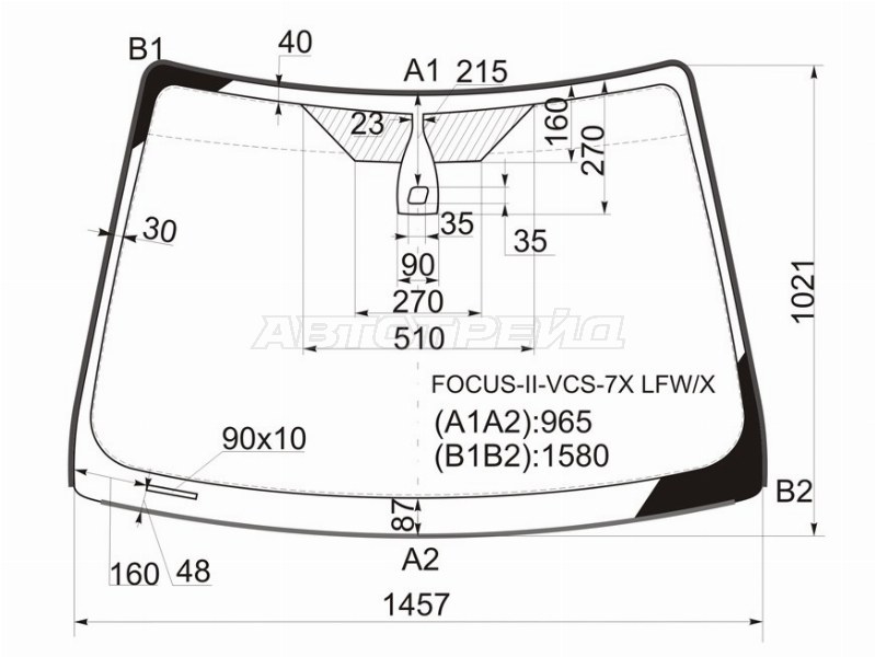 Стекло лобовое (Датчик дождя / Молдинг) Ford Focus 04-11  / Focus RS 09-11  / Focus ST 05-10 (XYG: FOCUS-II-VCS-7X LFW/X)
