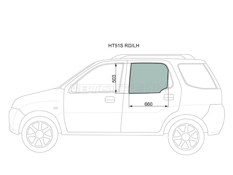 Стекло боковое опускное (Сзади / Слева / Цвет зеленый) Chevrolet Cruze 01-08  / Mazda Laputa 99-06  / Subaru Justy 03-07  / Suzuki Ignis 04-07  / Kei 98-09  / Swift 00-04 (XYG: HT51S RD/LH)