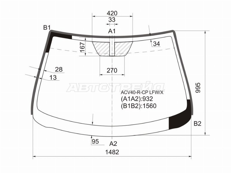 Стекло лобовое (Молдинг) Toyota Camry (XV40) 06-11  / Daihatsu Altis 06-10  / Toyota Aurion 06-12  / Camry UAE /USA 06-11 (XYG: ACV40-R-CP LFW/X)