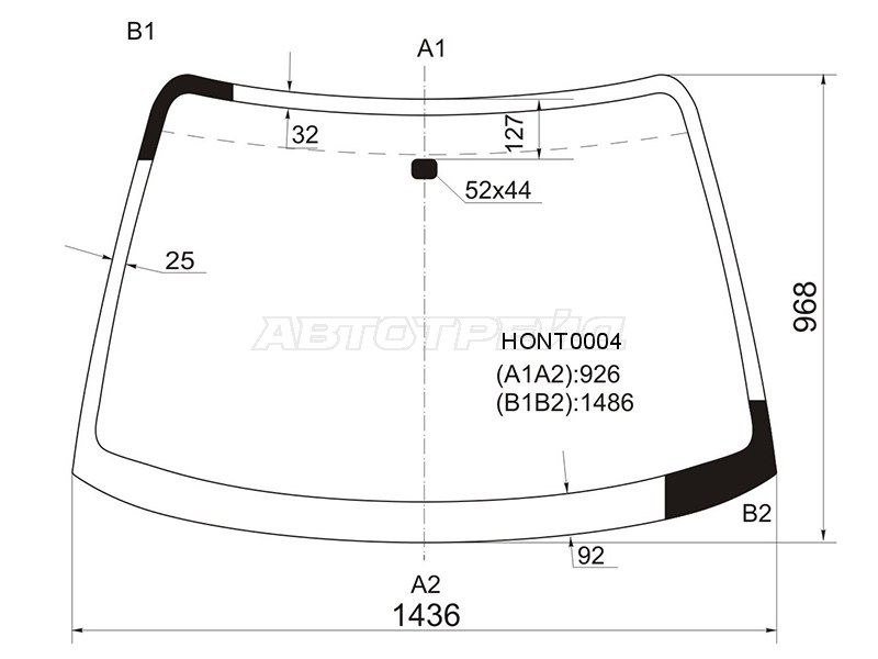 Стекло лобовое Honda Accord 97-03  / Honda Accord 98-02  / Torneo 97-02  / Isuzu Aska 97-01 (KMK: HONT0004)