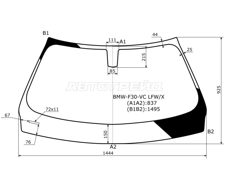Стекло лобовое BMW 3-Series 11-19 (XYG: BMW-F30-VC LFW/X)